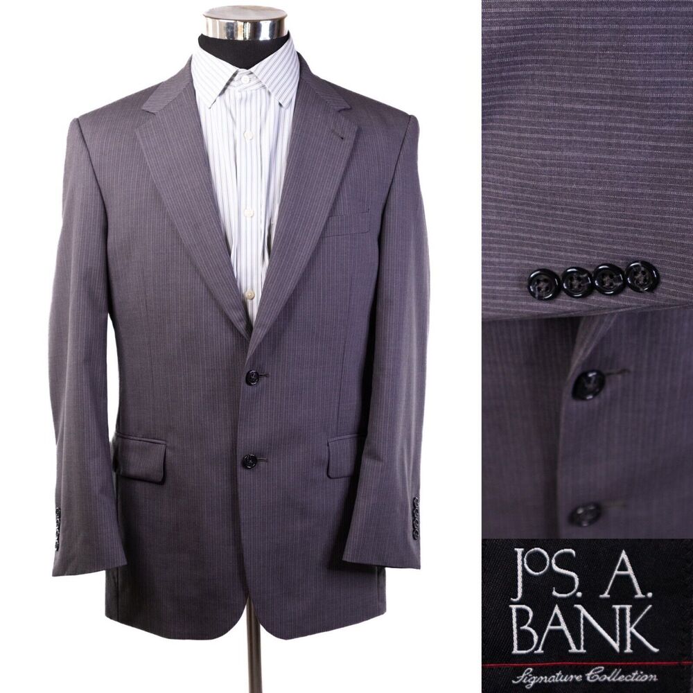 Jos. A. Bank  Men 2 Button Grey Blazer 39R Wool Regular Fit Coat Jacket Striped